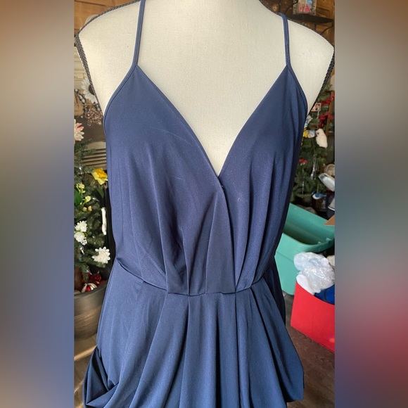 NWT BCBGeneration Dark Navy Pouffy gathered pockets racerback V Neck HiLow Dress - Picture 5 of 14